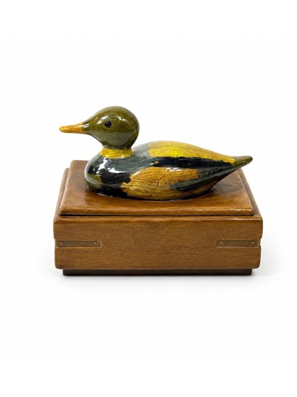 Trinket Cigar Box Duck Vintage Ceramic Hand Painted Mold Desk Dresser Accessorie